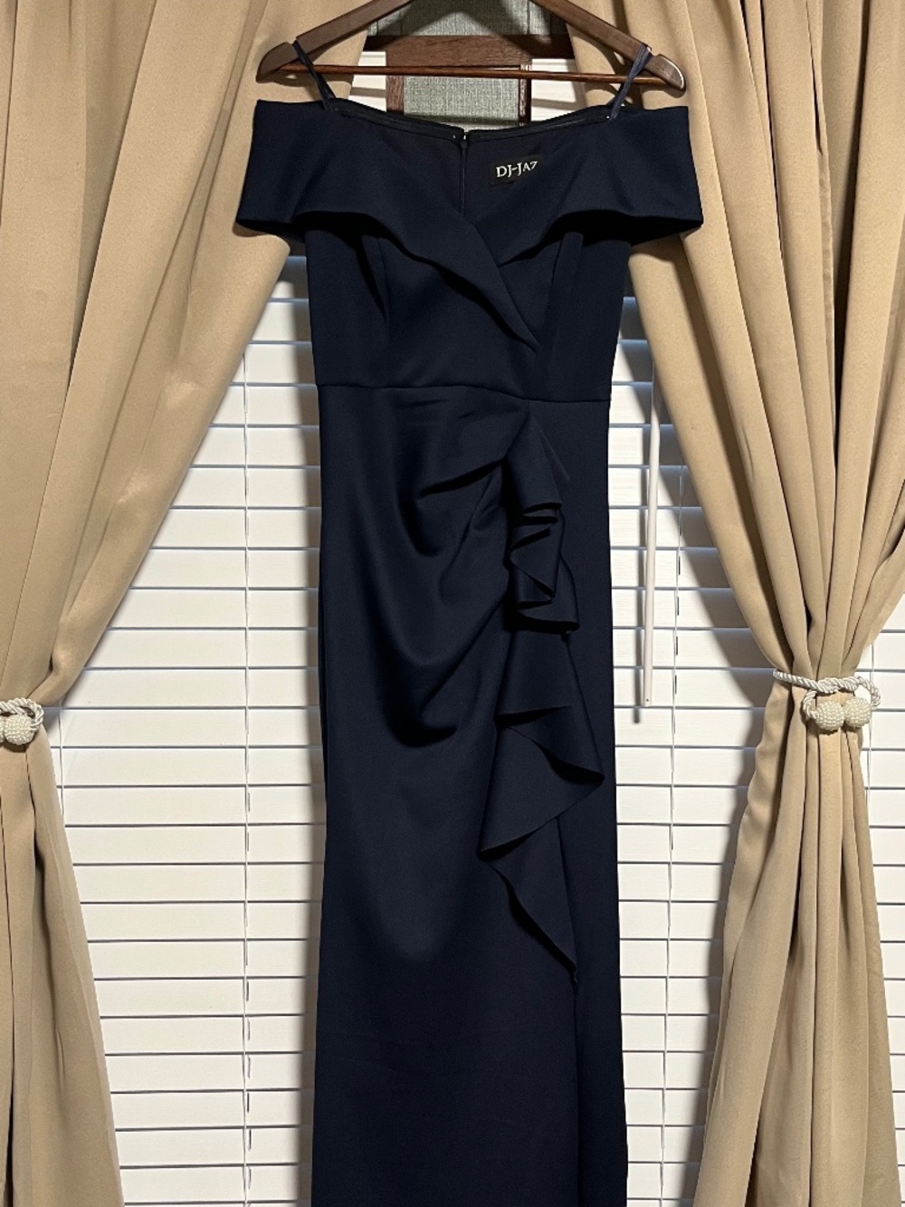 Navy Blue scuba knit off shoulder formal dress size 4
